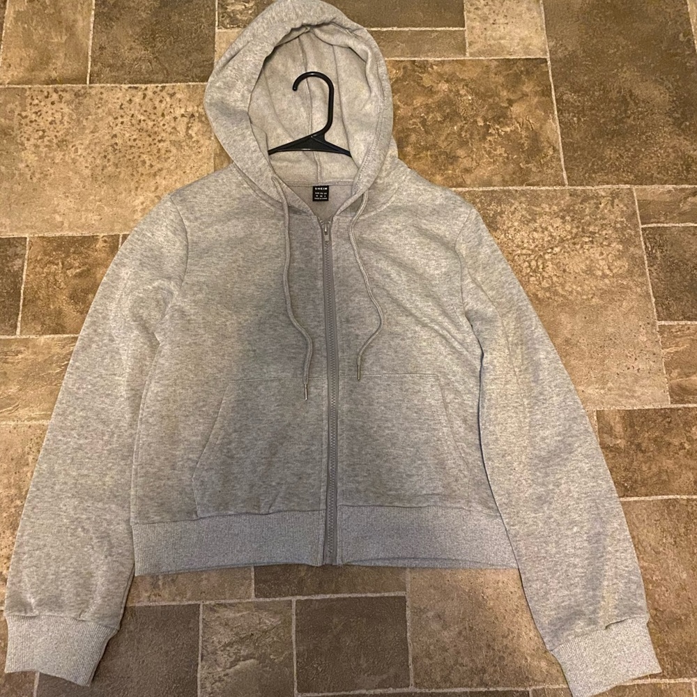 Cropped zipup thermal hooded sweatshirt